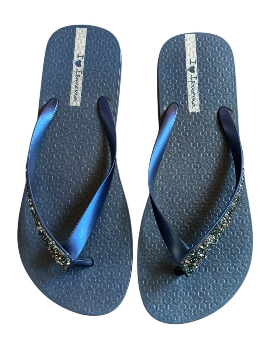 Ipanema Glam Metallic Navy Glitter Strap Thong Sandals, Women’s 8